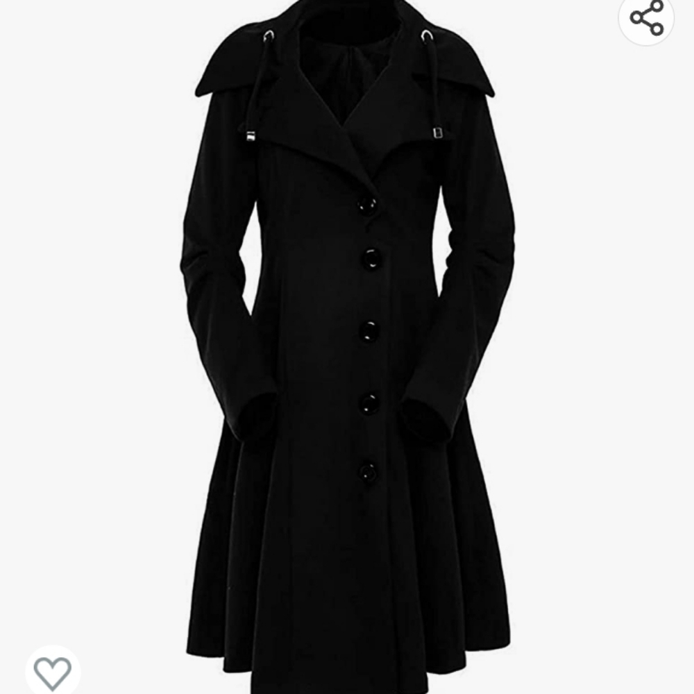 Winter Women's Pleated Lapel Hooded Jacket A-line, Black, Large, NWOT
